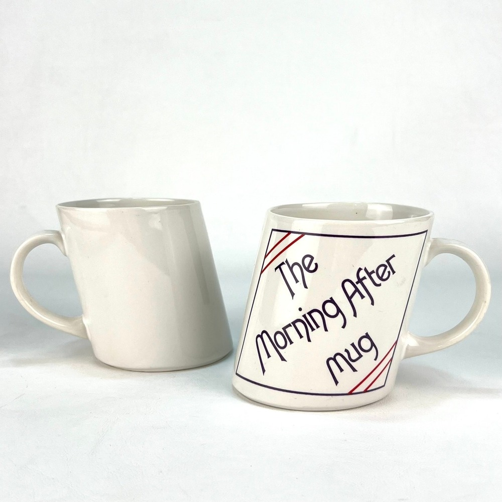 Pair of Ceramic Coffee Mugs Beige Angled Design Novelty Kitchen Drinkware Set‎